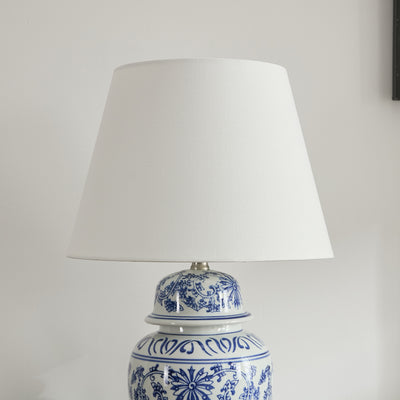 Elegant blue ginger jar table lamp with a refined shade – a lighting statement piece
