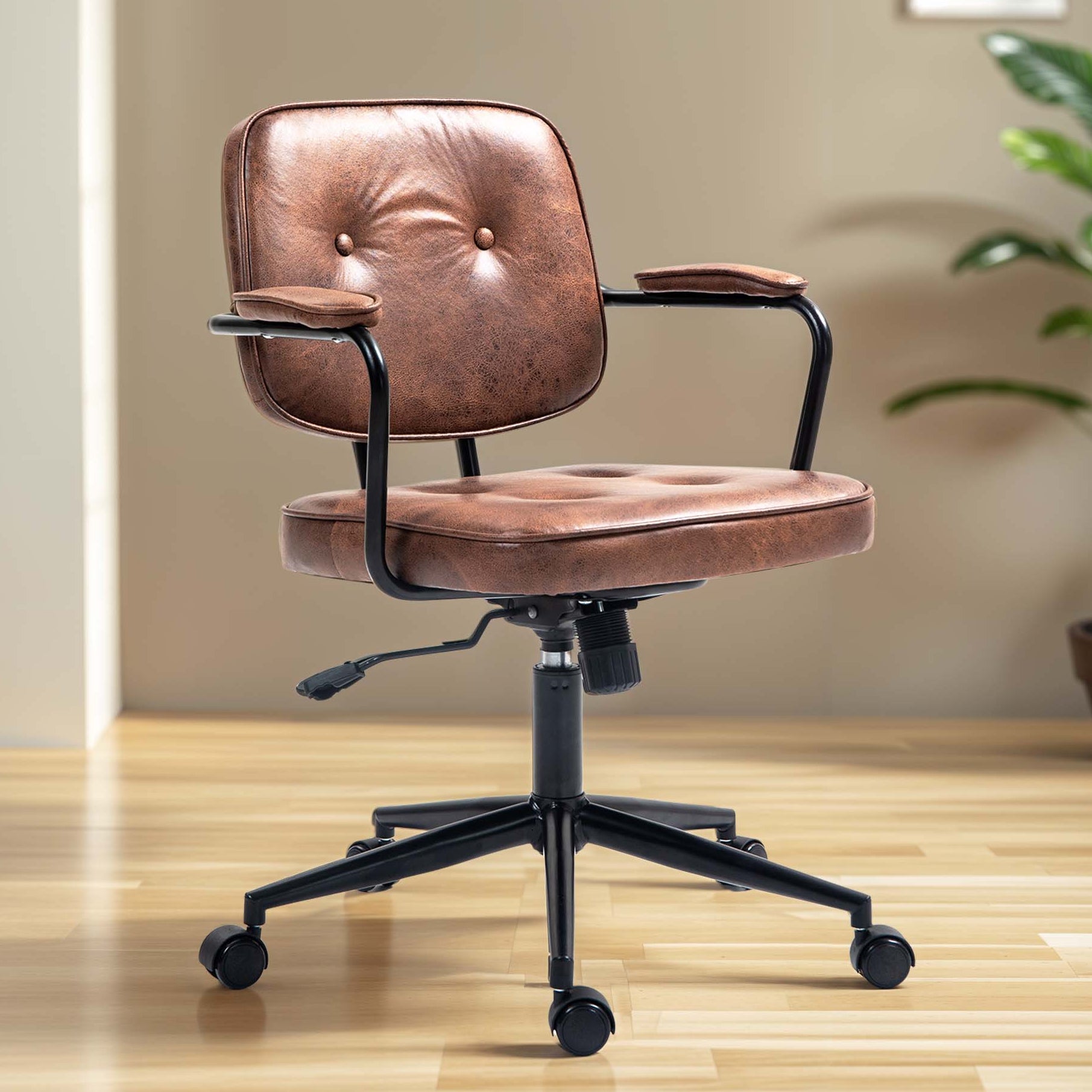 Retro Office Chair Brown - Mid-Century PU Leather – Space General