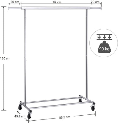 Side view of Heavy Duty Metal Garment Rack showing depth and rail thickness