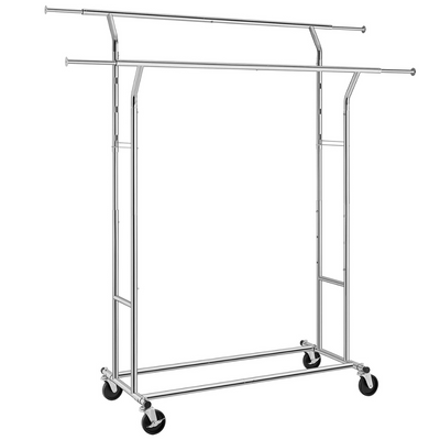 Main view of the Heavy Duty Double Hanging Rails Metal Garment Rack Stand, showcasing its sturdy design and dual rail feature.