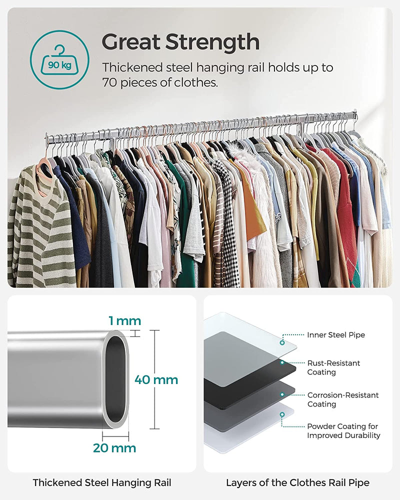 Angled view of Heavy Duty Metal Garment Rack showcasing the overall design