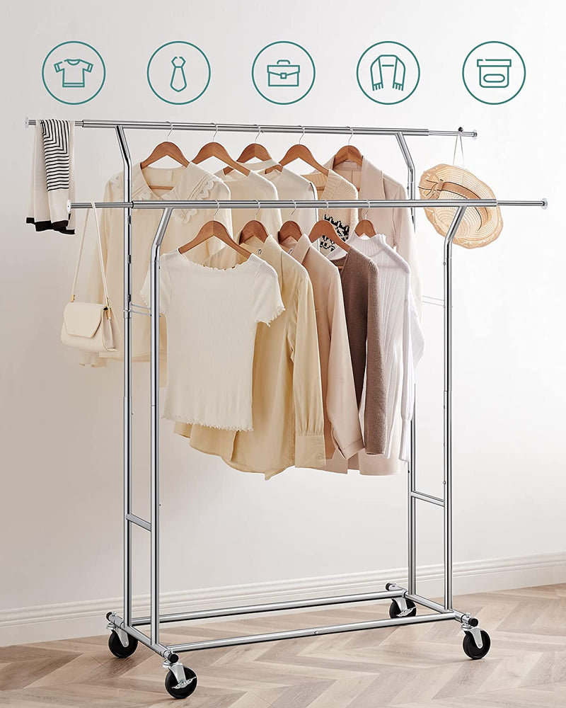 Detailed view of the heavy-duty wheels on the Metal Garment Rack, showing their smooth mobility and lock features.