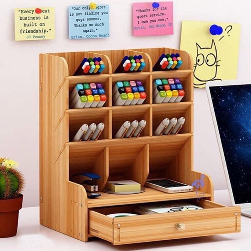 Wooden Desk Stationery Organiser with Pen Holder