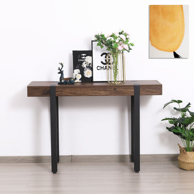 Full view of Industrial Luxe Console Table with metal frame and wood surface – NZ style