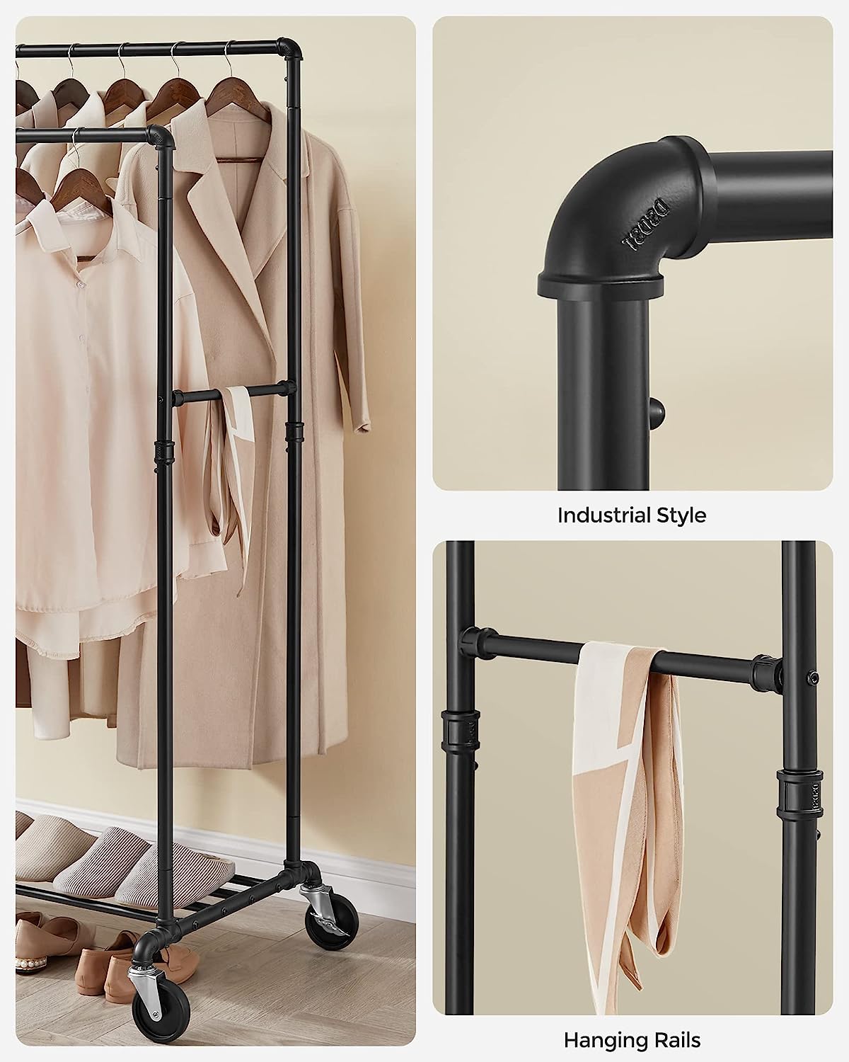 Industrial Style Adjustable Double Hanging Rail Garment Rack β Space ...