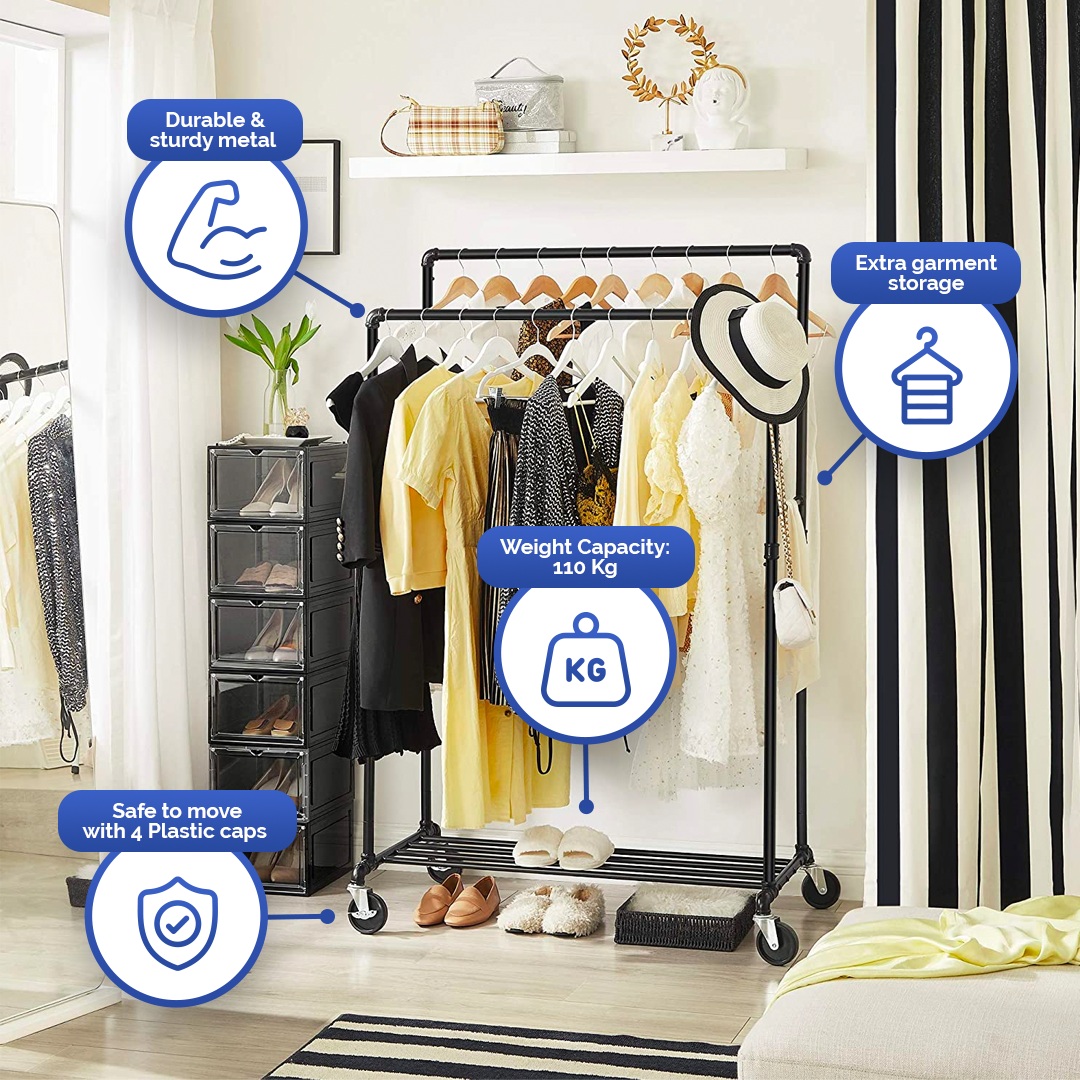 Industrial Style Adjustable Double Hanging Rail Garment Rack – Space ...