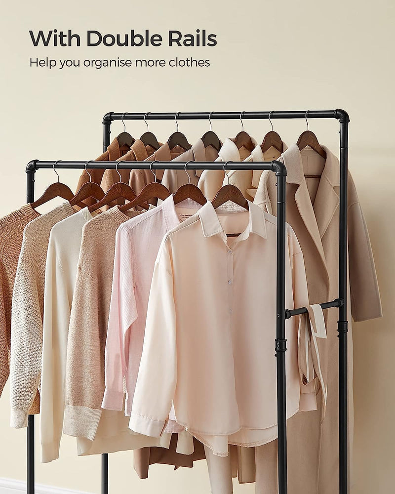 Industrial Style Adjustable Double Hanging Rail Garment Rack – Space ...