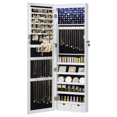 Main view of the white Jewellery Cabinet with LED Mirror, showing the elegant design and full-length mirror.
