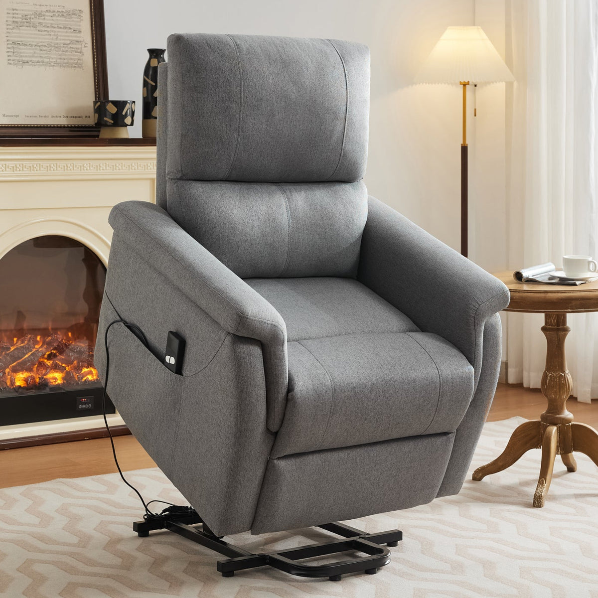 Side view of the Lifting Recliner Lounger Chair in grey, showcasing its sleek design.
