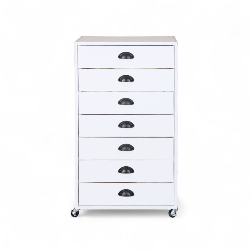 Compact and mobile file drawer unit with seven smooth-gliding drawers for NZ office use.