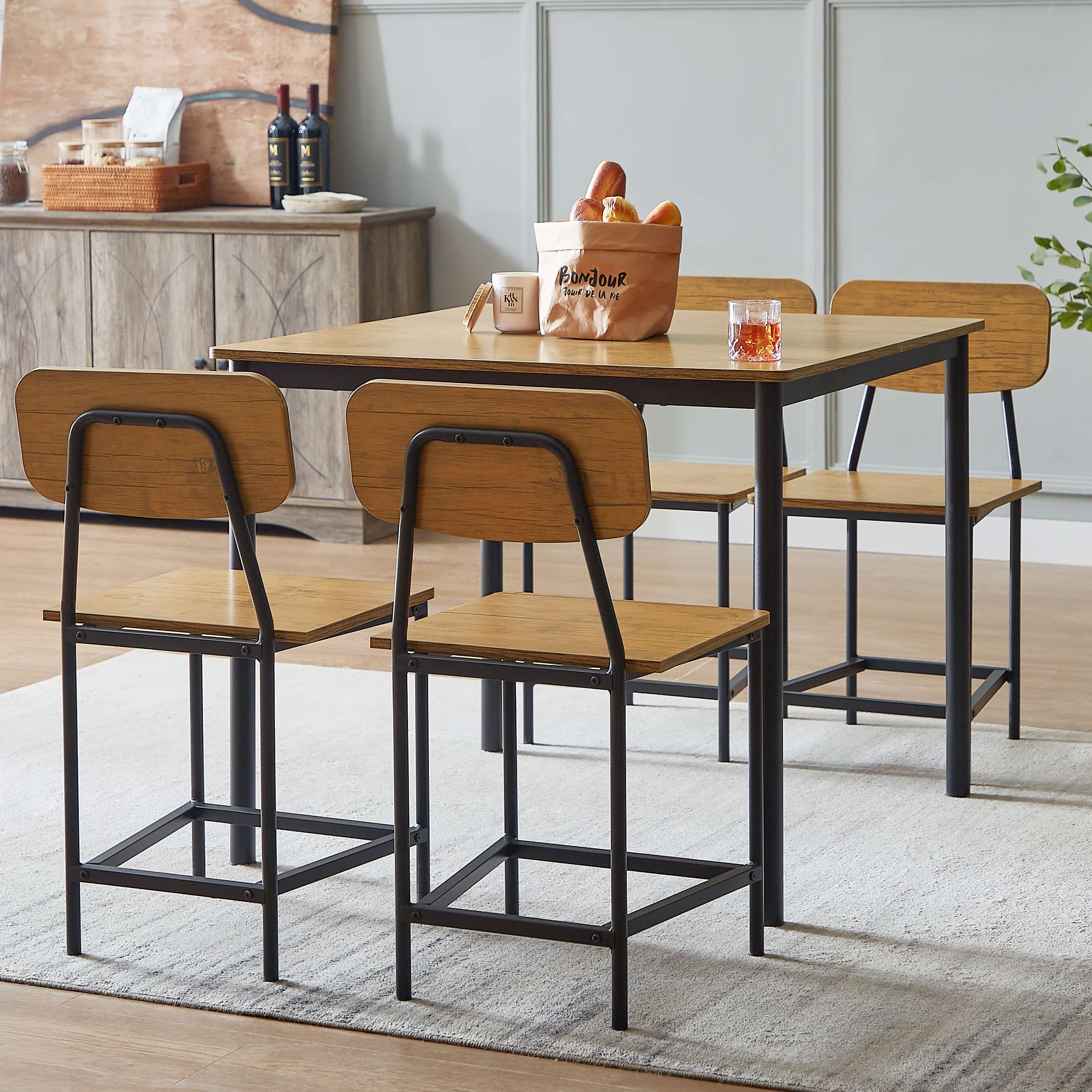 4-Seater Square Dining Set Golden Oak - Table & Chairs – Space General
