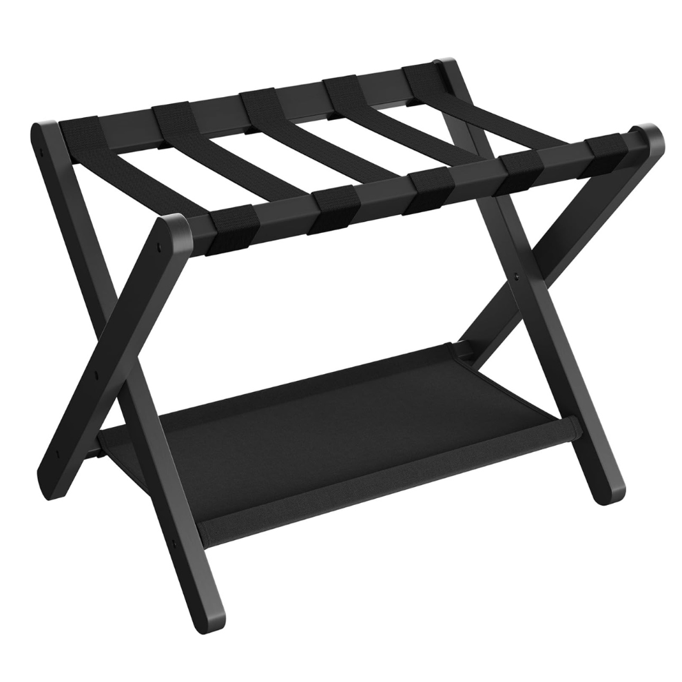 Solid Wood Folding Luggage Rack - Black – Space General