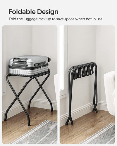 Material close-up of the Luggage Rack Suitcase Stand, highlighting durable metal and fabric quality