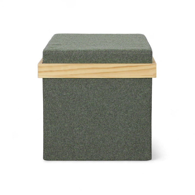 Durable tray top ottoman in olive green with hidden storage compartment