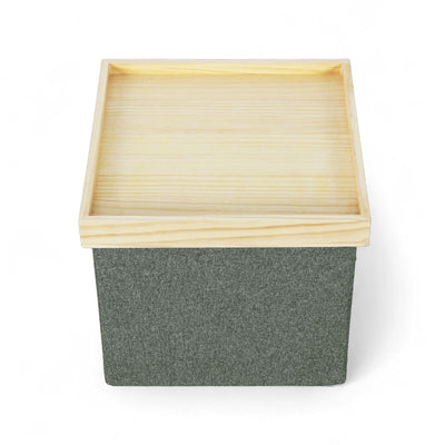 Velvet-look Mazie ottoman in olive green with collapsible design and lift-off tray lid