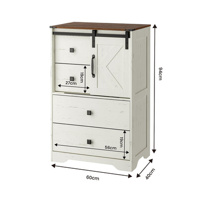 Mila 4 Drawer Tall Dresser with dimensions displayed
