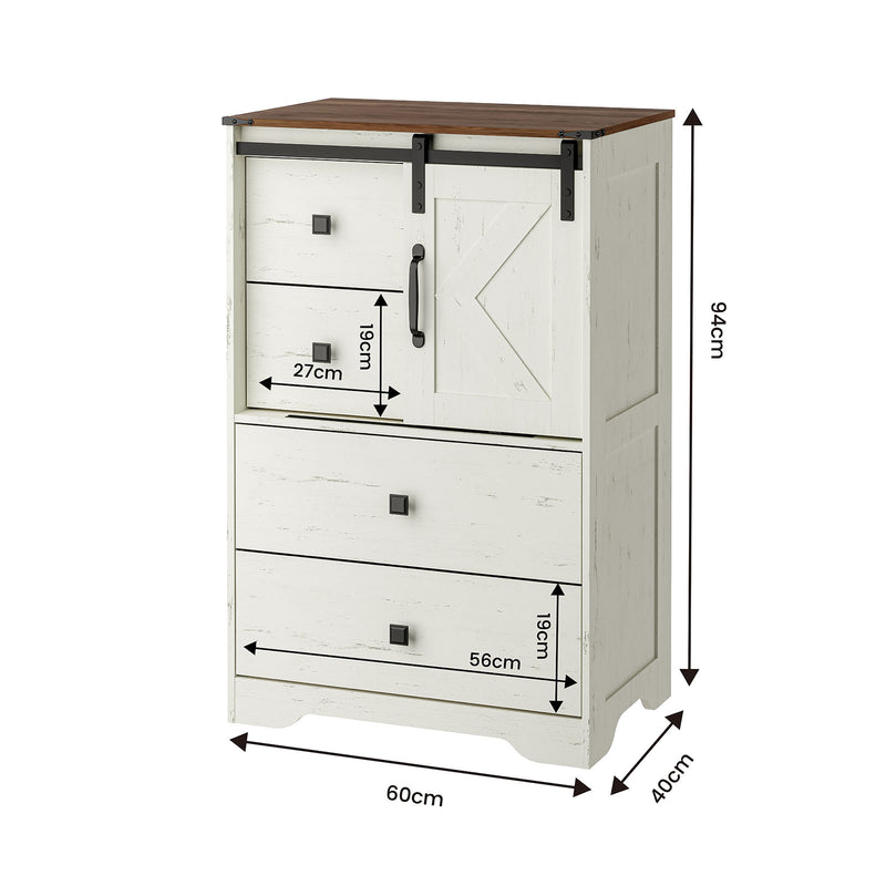 Mila 4 Drawer Tall Dresser with dimensions displayed