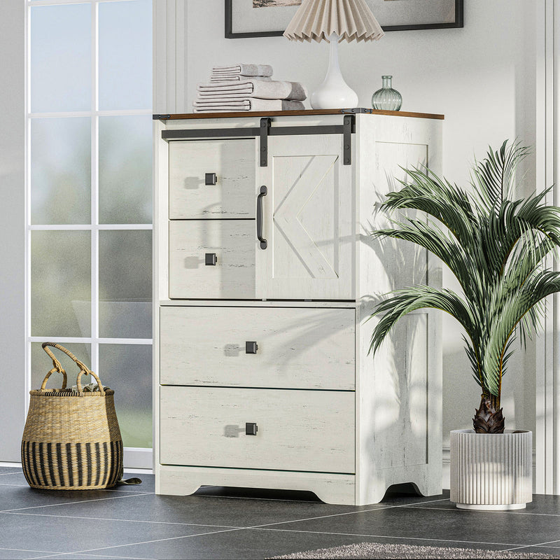 Mila 4 Drawer Tall Dresser styled in a modern room setup