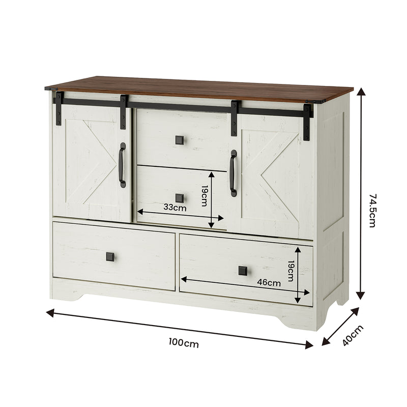 Dimensions of Mila 4 Drawer Wide Dresser displayed
