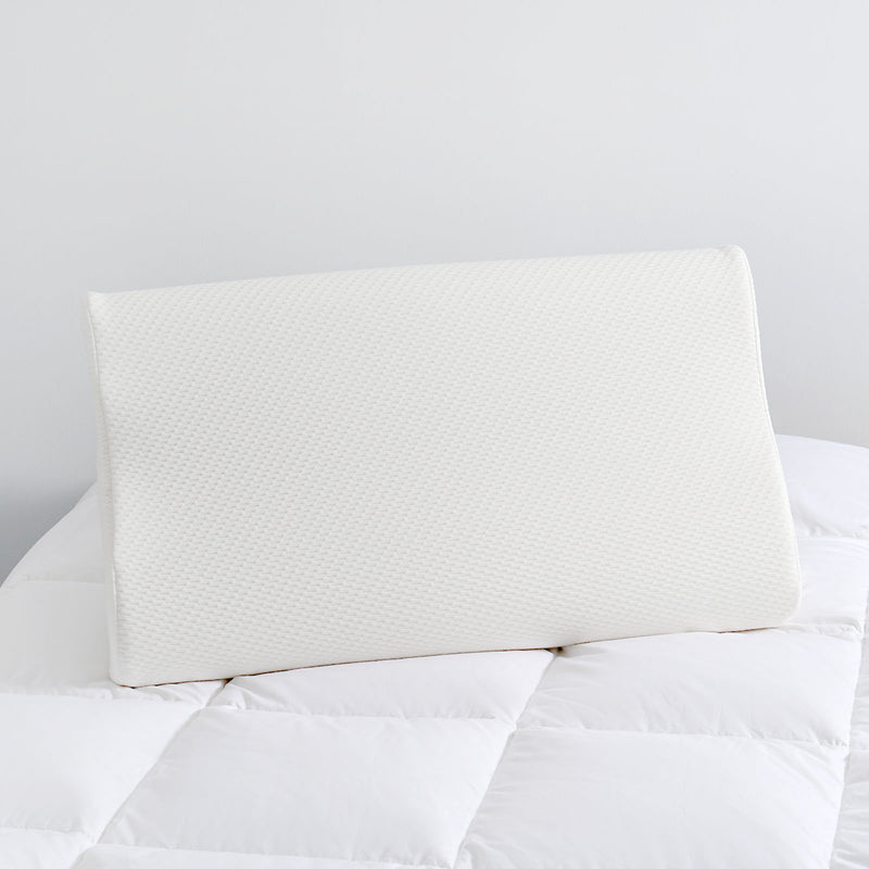 Close-up of neck support pillow with soft, removable, and washable cover

