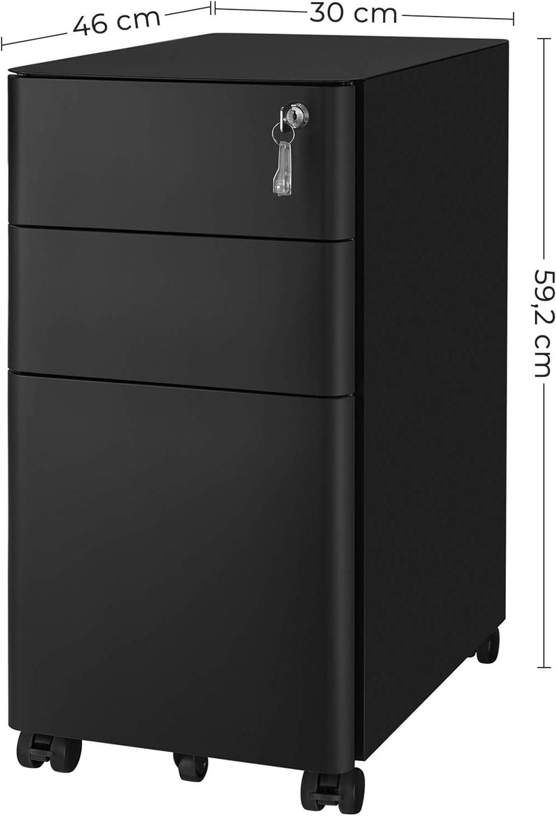 Black Office Cabinet with the door open, revealing the organized storage space inside, perfect for office supplies.
