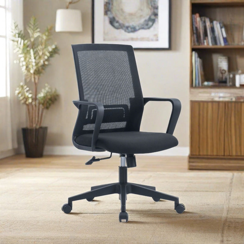 Back view of Black Office Mesh Chair showcasing mesh texture