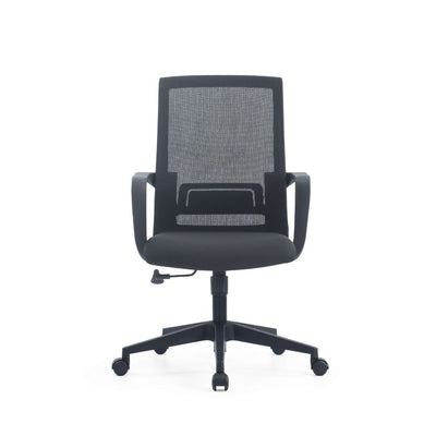 Front view of Office Mesh Chair in Black with armrests