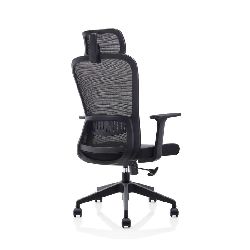Black Office Mesh Chair with Head Rest in a professional office setup