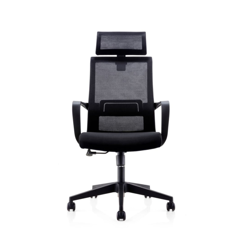 Front view of Office Mesh Chair with Head Rest in Black
