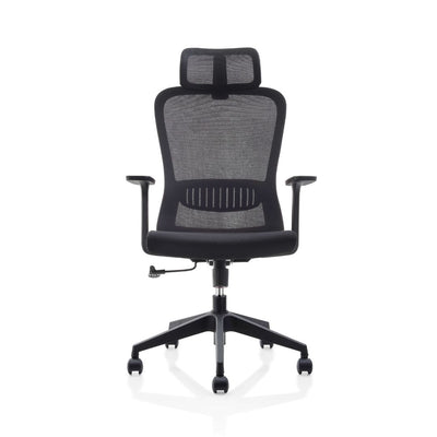 Front view of Office Mesh Chair with Head Rest in Black