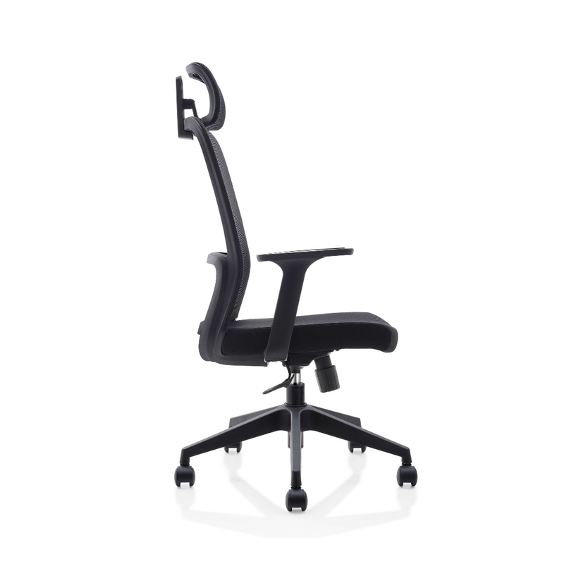 Back view of Black Office Mesh Chair with Head Rest showing mesh back