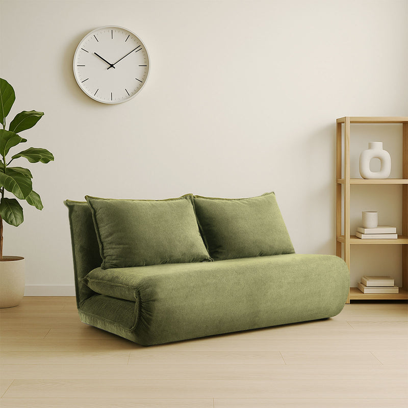 Upholstered double sofa bed in dark green, ideal for living rooms or guest rooms in NZ.