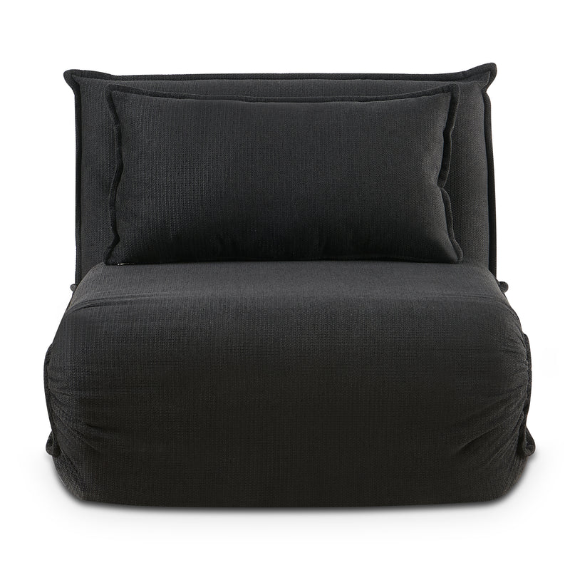 Upholstered dark grey sofa bed with space-saving design for New Zealand interiors.
