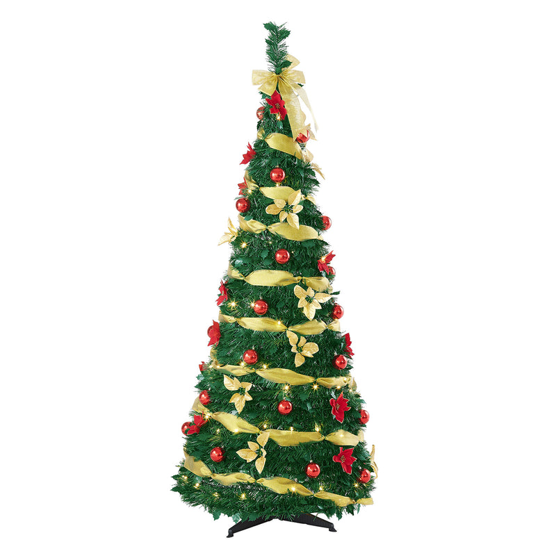 Fully set up pull-up Christmas tree decorated in a festive NZ living room