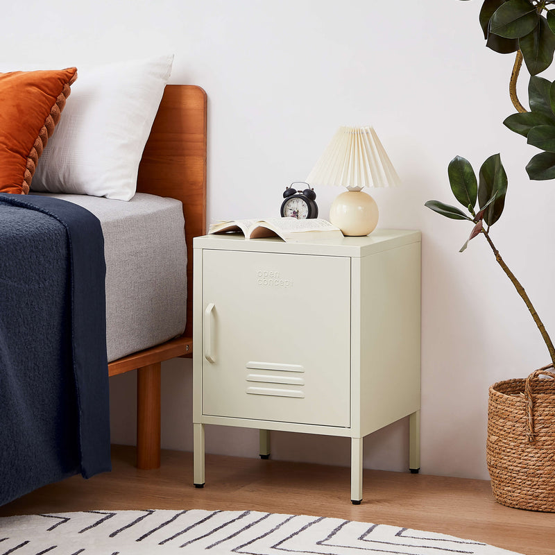 Close-up of the handle on the Rainbow Bedside Table Locker in cream.