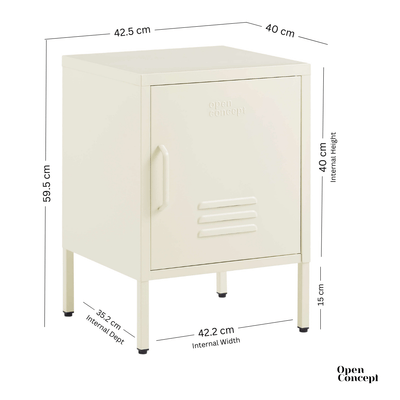 Packaging of the Rainbow Bedside Table Locker in cream color.