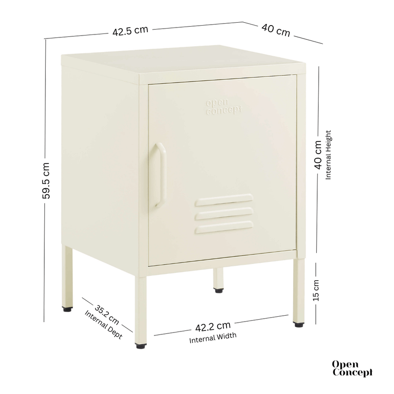 Packaging of the Rainbow Bedside Table Locker in cream color.