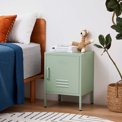 "Close-up detail of finish on Green Rainbow Bedside Table Locker"