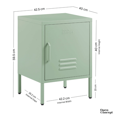 "Dimensions illustration for Green Rainbow Bedside Table Locker"