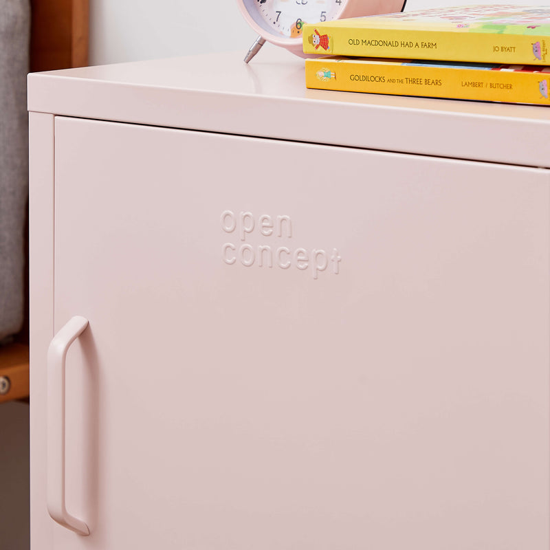 "Detail of the glossy finish on Pink Rainbow Bedside Table Locker"