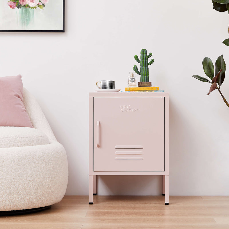 "Open drawer of Pink Rainbow Bedside Table Locker showing interior storage"