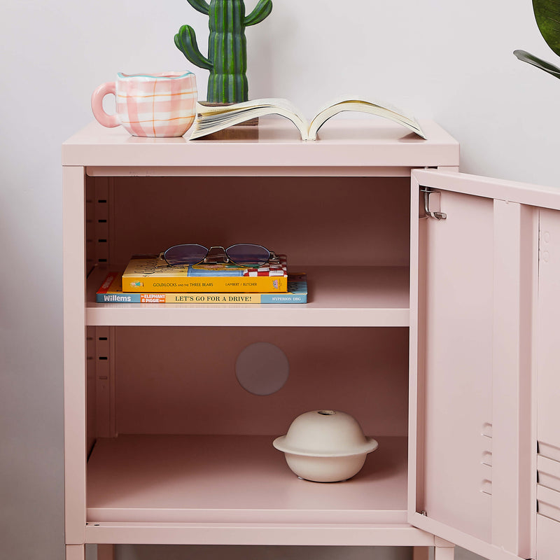 "Side view of Rainbow Bedside Table Locker in Pink"