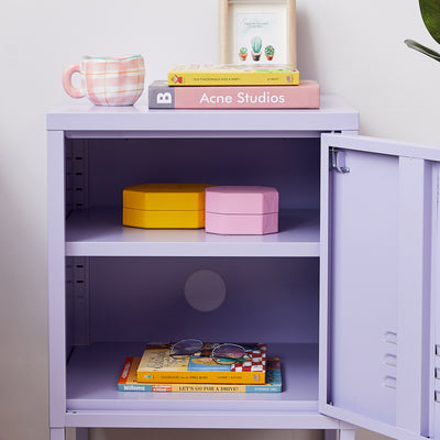 "Side view of Rainbow Bedside Table Locker in Purple"