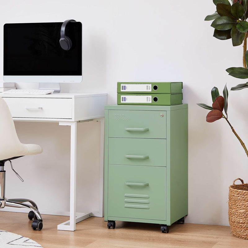 Detail of the secure lock mechanism on the Rainbow File Storage Mobile Cabinet in green.