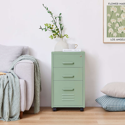 Side view of green Rainbow File Storage Mobile Cabinet showing its sleek design.