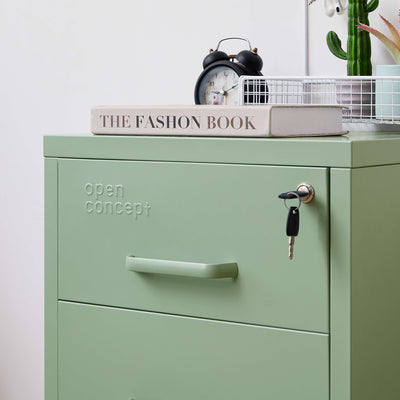 Close-up of the mobile wheels on the Rainbow File Storage Mobile Cabinet in green.