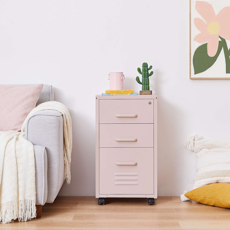 Side view of the pink Rainbow File Storage Mobile Cabinet showing its profile.