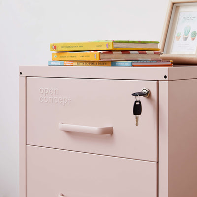 Close-up of the wheels on the pink Rainbow File Storage Mobile Cabinet, emphasizing mobility.
