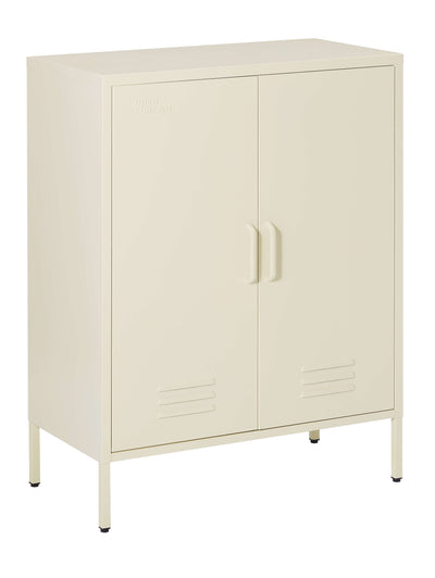 Front view of Rainbow Sideboard Storage Locker in cream color, featuring sleek design and ample storage.