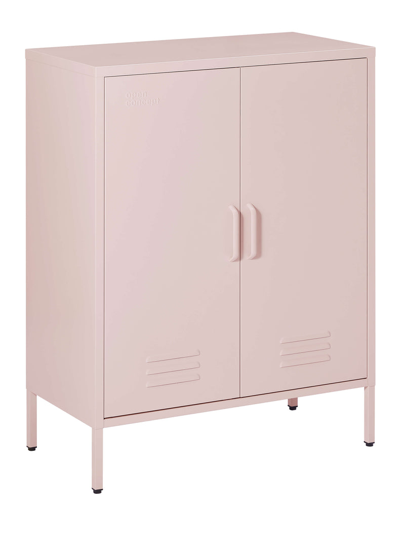 Front view of the Rainbow Sideboard Storage Locker in pink, highlighting its elegant design and vibrant color.